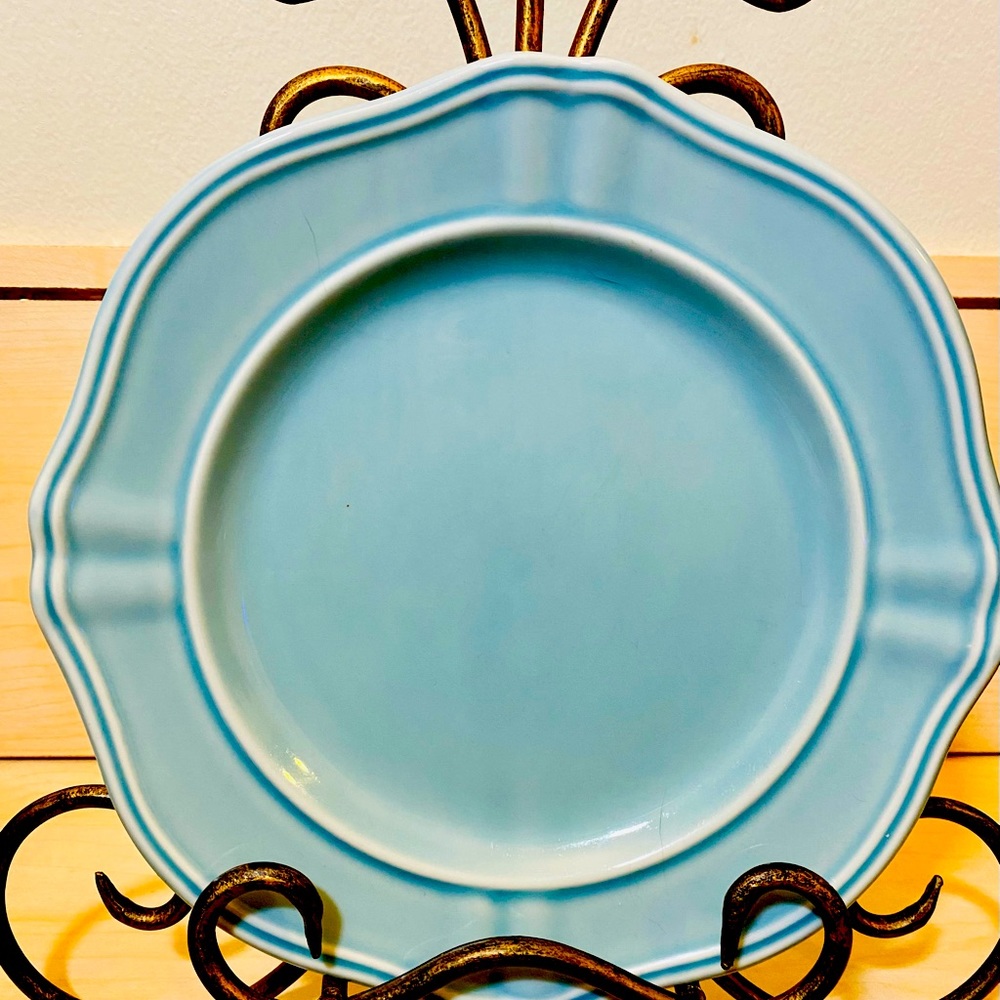 Threshold Wellsbridge Aqua Stoneware Plates Blue Rim Scalloped Salad (8.25")